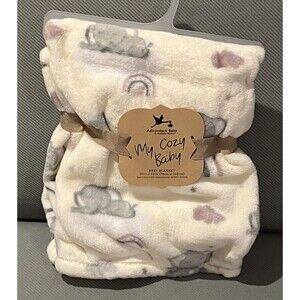 Adirondack Baby My Cozy Blanket Gray Elephant Rainbow Clouds Off White Plush New